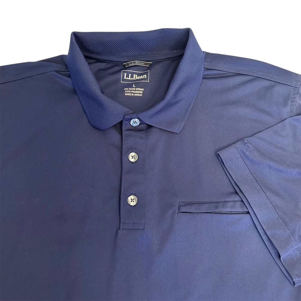 LL Bean Polo Shirt Mens‎ Large Navy Blue Zipper Pocket Performance 279010